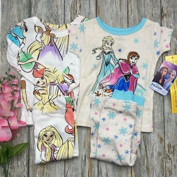 Disney Princess Snug Fit Pajamas Long & Short Sleeve 2, 2-Piece Sets Size 12M - Picture 1 of 14